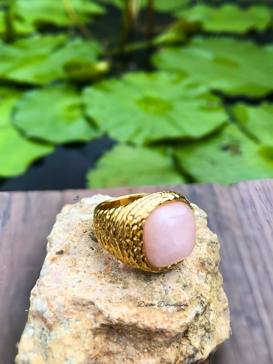 Rose Quartz Root and Rise Ring